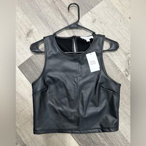 Pink Rose Faux Leather Crop Top